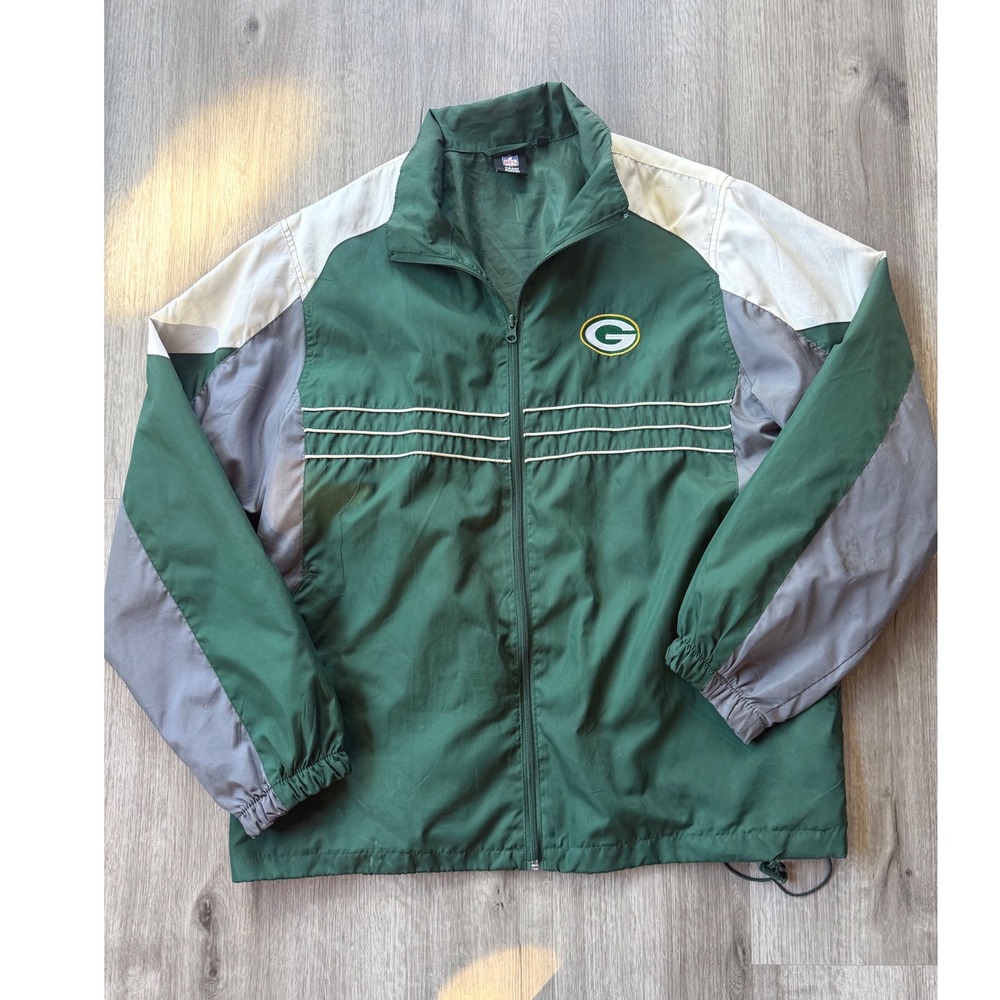Reebok Green Bay Packers NFL Windbreaker Jacket Mens Large Vintage SI